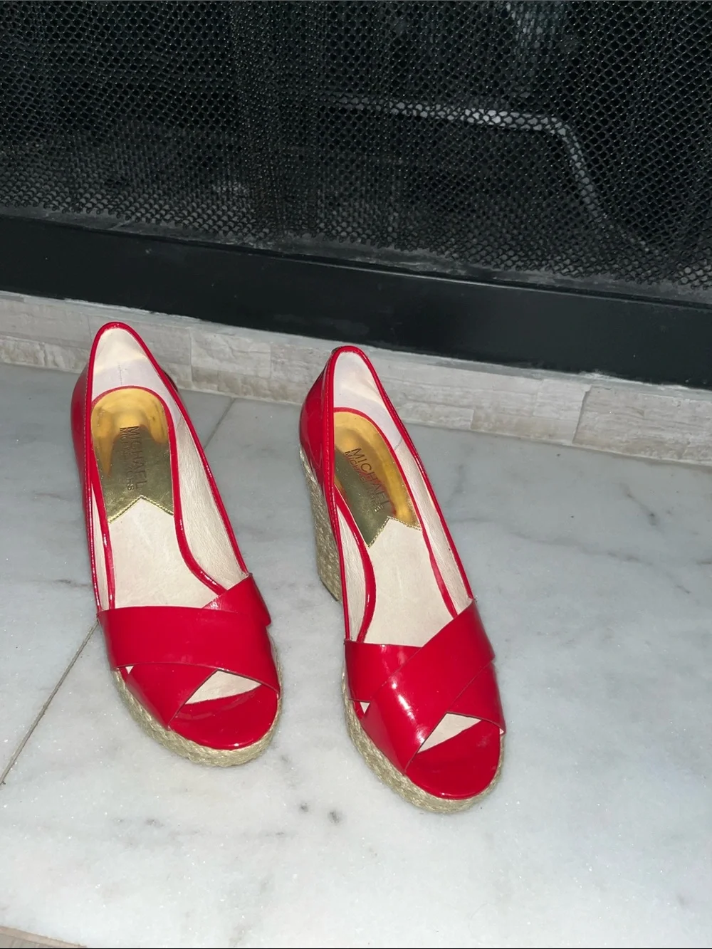 Michael Kors Red Peep-Toe Espadrille Flats